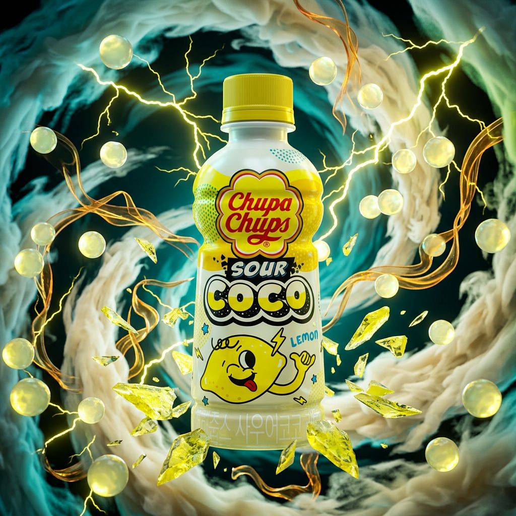 Chupa Chups Sour Coco Citron, boisson acidulée avec billes de nata de coco, importée, disponible sur My American Shop