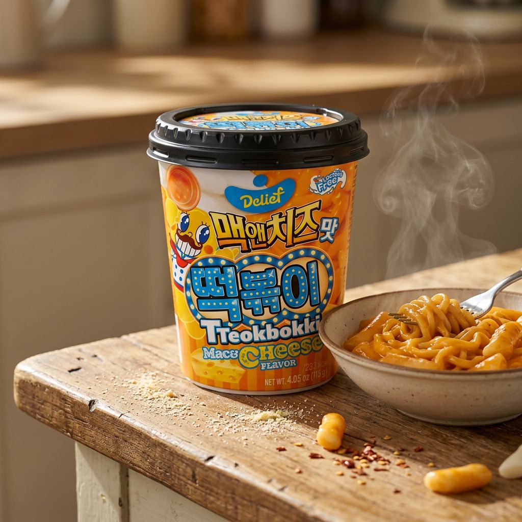 Delief Mac & Cheese Rebokki, tteokbokki fusion coréo-américain fromager et épicé, disponible sur My American Shop