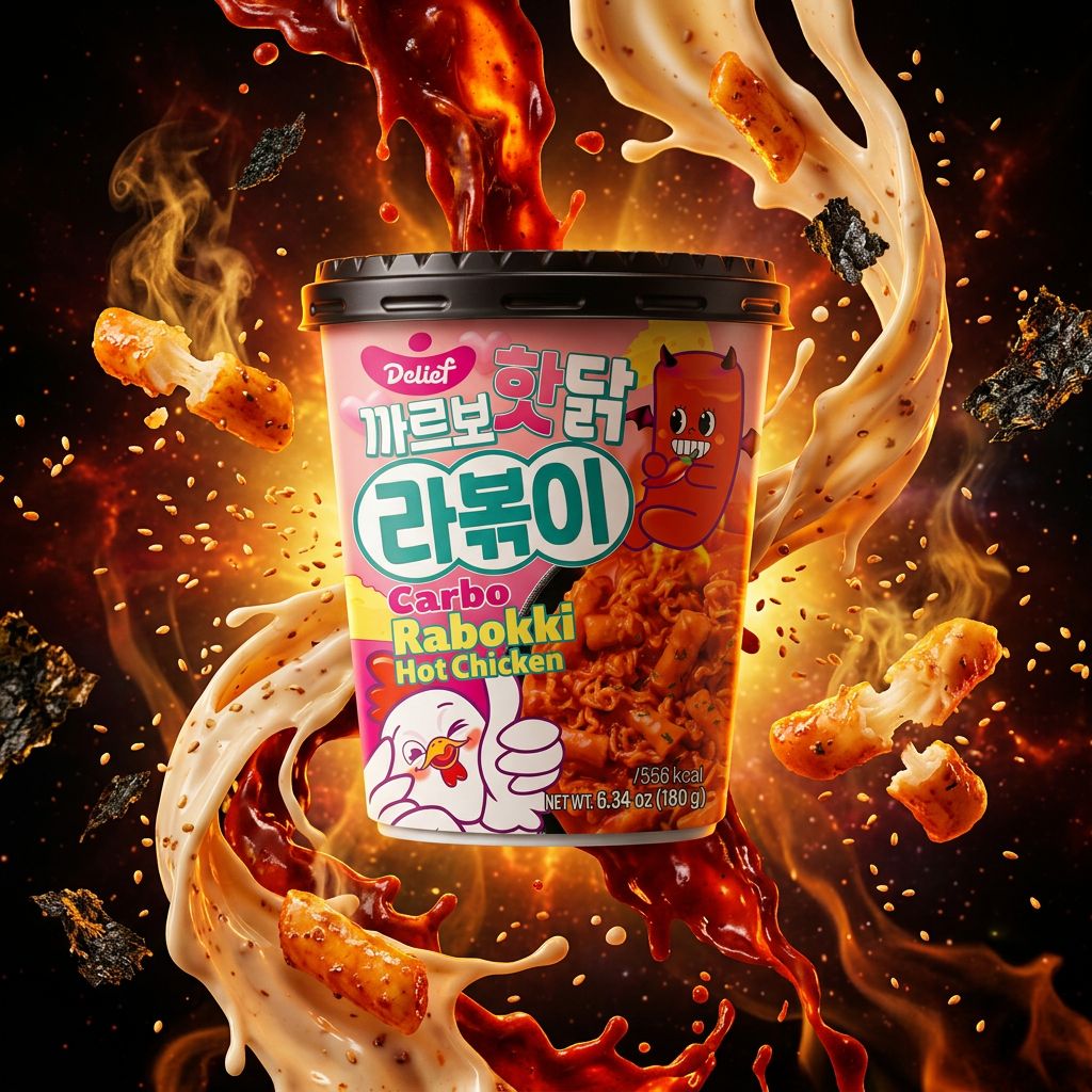 Delief Rabokki Hot Chicken Carbo, plat coréen épicé carbonara avec tteok et nouilles, disponible sur My American Shop