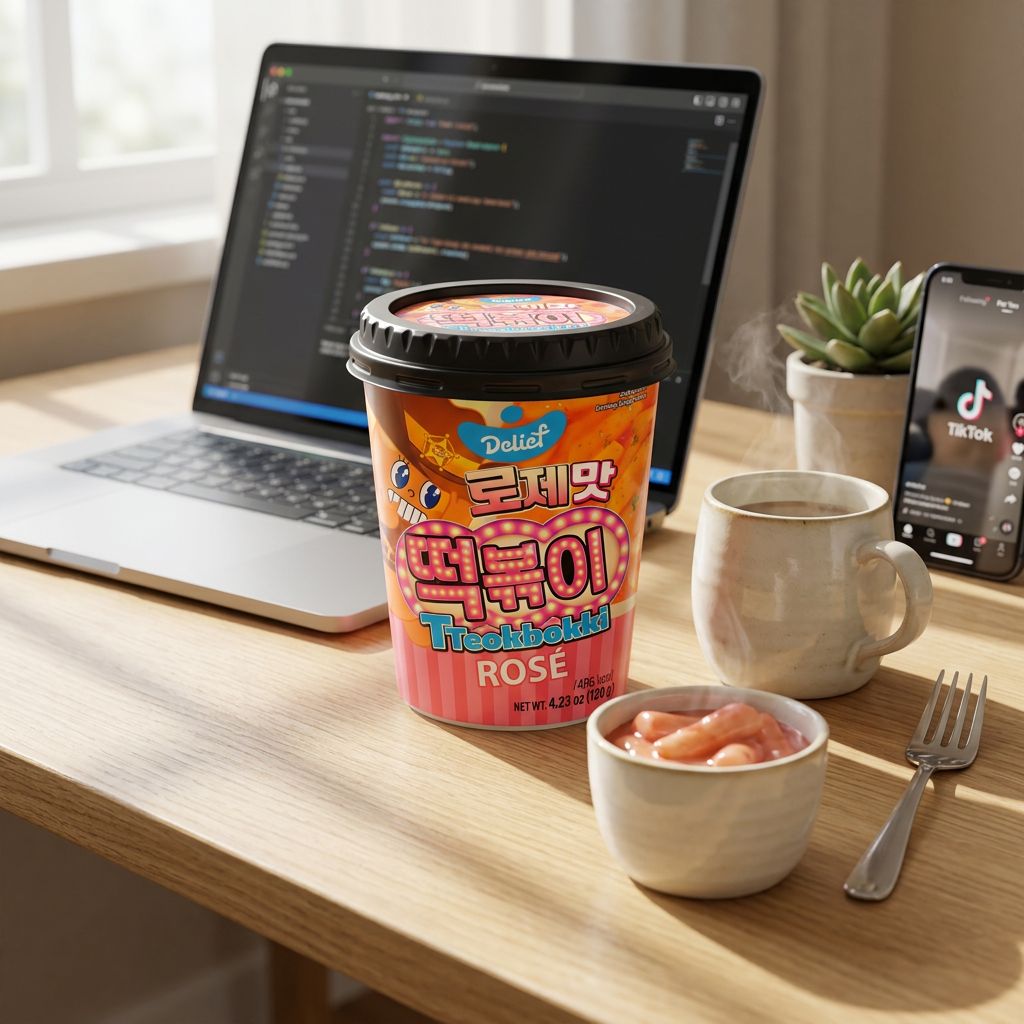 Delief Tteokbokki Cup Rose, snack coréen sauce crémeuse en cup individuel, disponible sur My American Shop