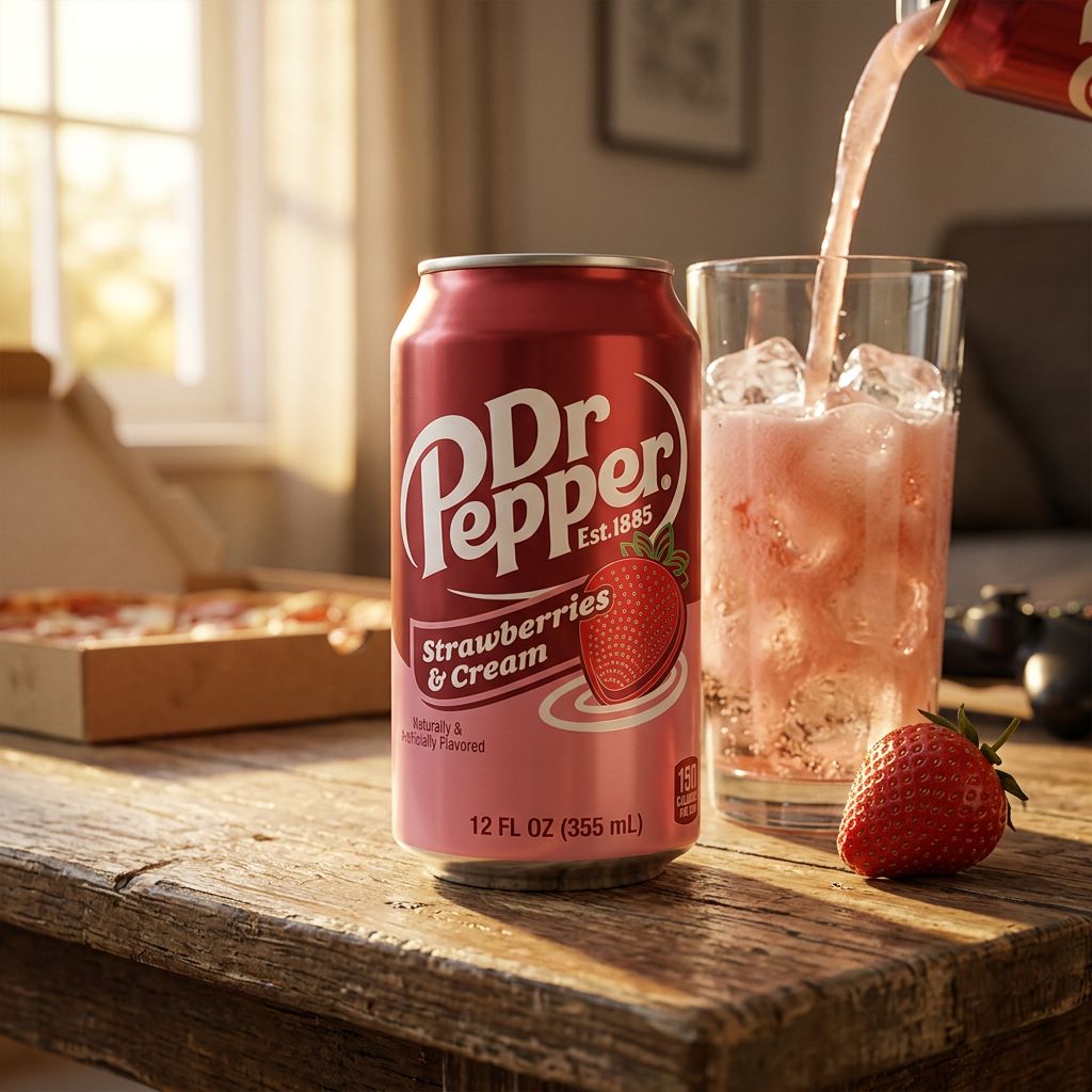 Dr Pepper Strawberries & Cream, soda américain fraise et crème en canette, importé des USA, disponible sur My American Shop