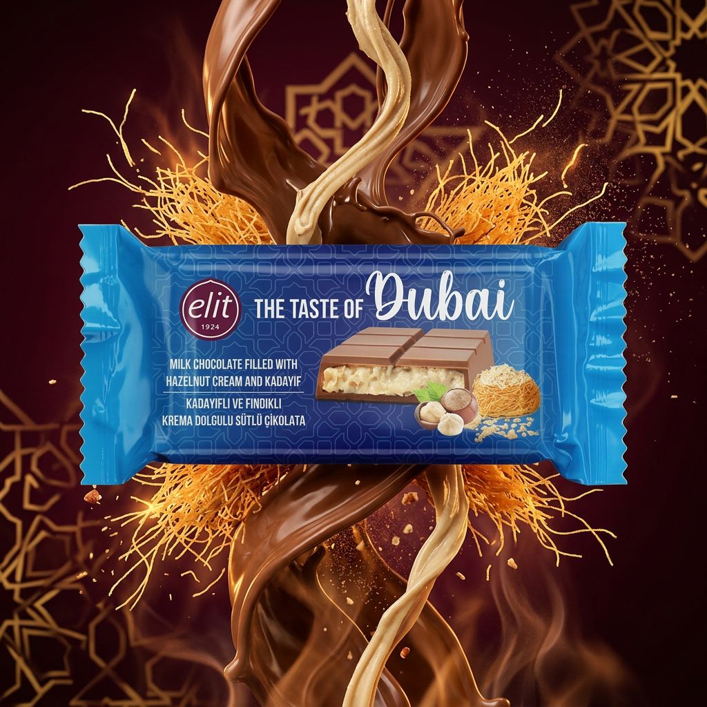 Elit Dubai chocolat au lait noisette et kadayif, tablette originale, disponible sur My American Shop