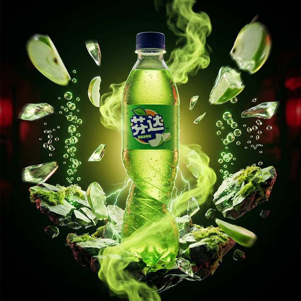 Fanta Bottle pomme verte édition Chine, soda gazeux importé en bouteille, disponible sur My American Shop