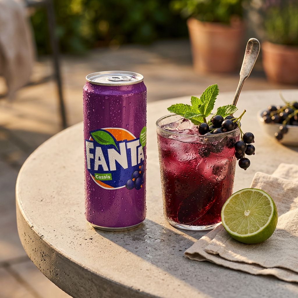 Fanta Cassis en canette, soda gazeux saveur cassis aux arômes naturels, disponible sur My American Shop