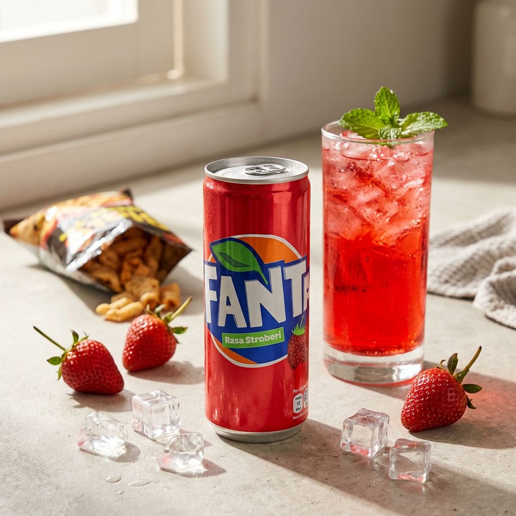 Fanta Indonésie saveur fraise intense en canette, soda importé exclusif, disponible sur My American Shop