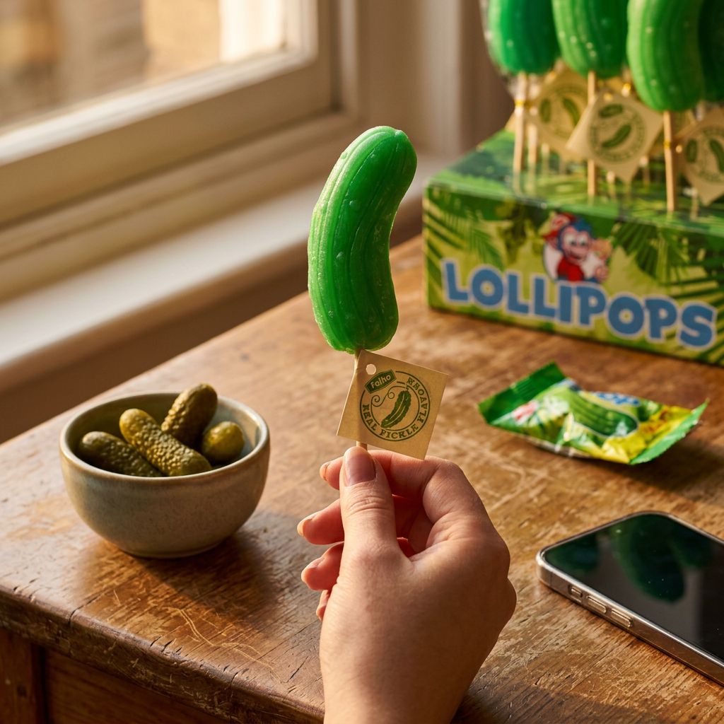 Felko Pickle Pop, bonbon stick acidulé goût cornichon, importé, vendu à l'unité, disponible sur My American Shop