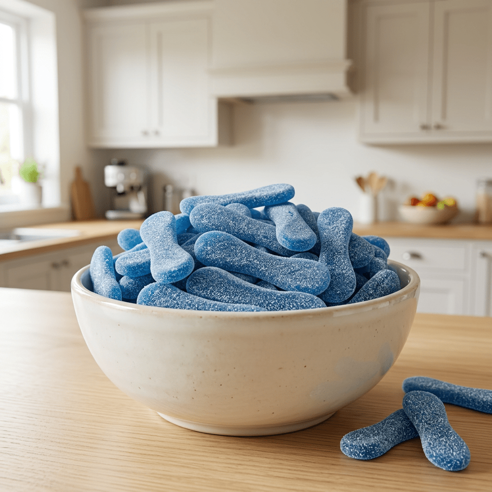Bonbons Frisia Blue Tongue Sour Pick'n Mix présentés dans un bol | My American Shop