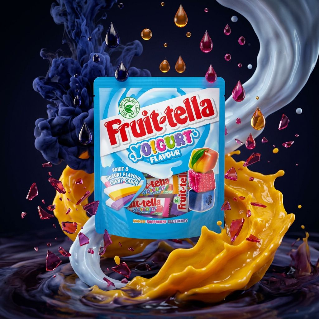 Fruit-Tella Yogurt Flavor bonbons chewy myrtille mangue framboise, disponible sur My American Shop
