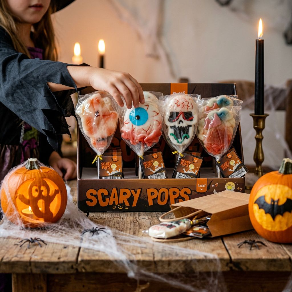 Funlab Halloween Lollipop, sucettes américaines citrouille et fantôme, disponible sur My American Shop