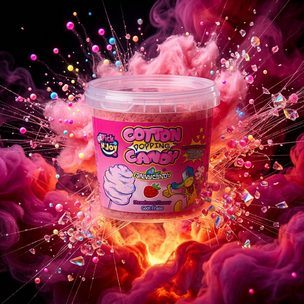 Funnycandy Popping Cotton Candy fraise, barbe à papa pétillante importée, format nomade, disponible sur My American Shop