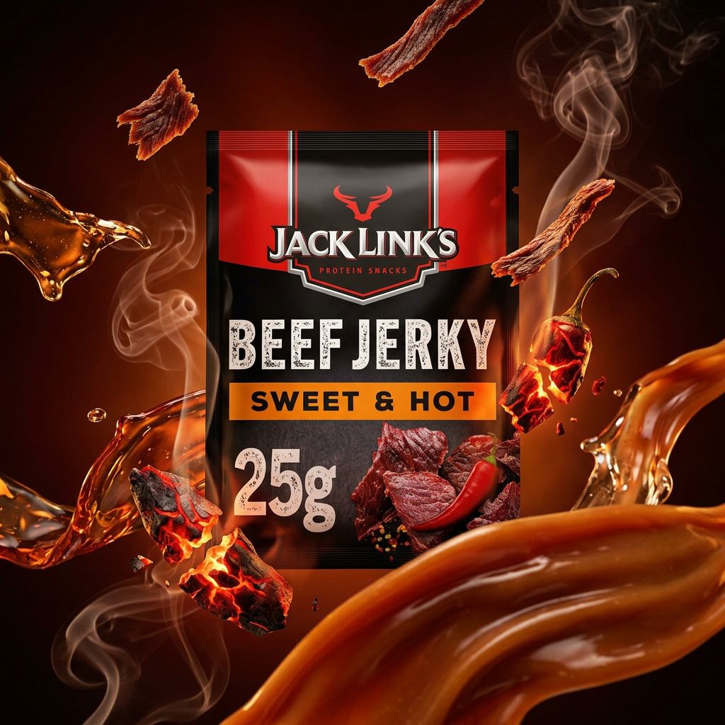 Jack Link's Beef Jerky Sweet & Hot, sachet refermable, snack boeuf seche sucre epice, origine USA, disponible sur My American Shop