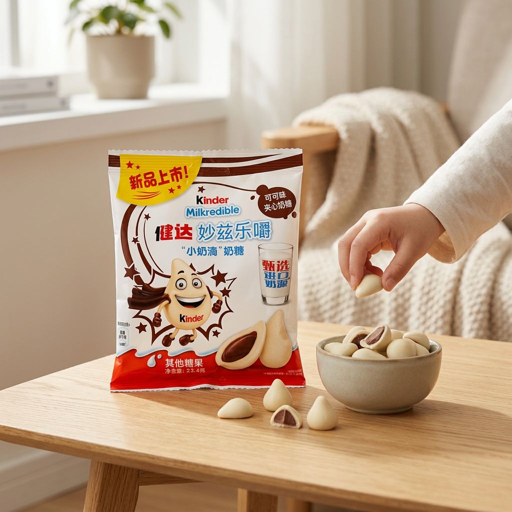 Kinder Milkredible bonbon lait coeur cacao fondant format goutte origine Chine disponible sur My American Shop