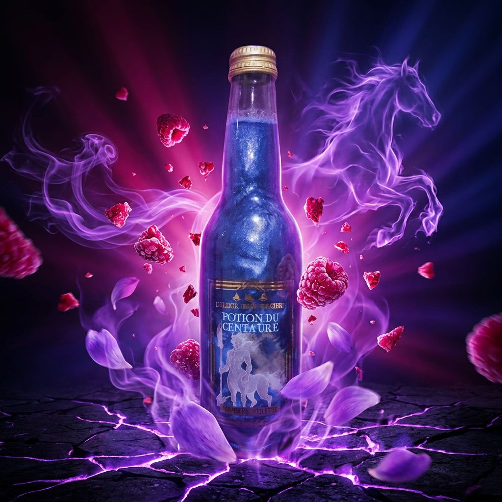L'Elixir Des 3 Sorciers Potion Du Centaure, soda pétillant violette framboise, disponible sur My American Shop