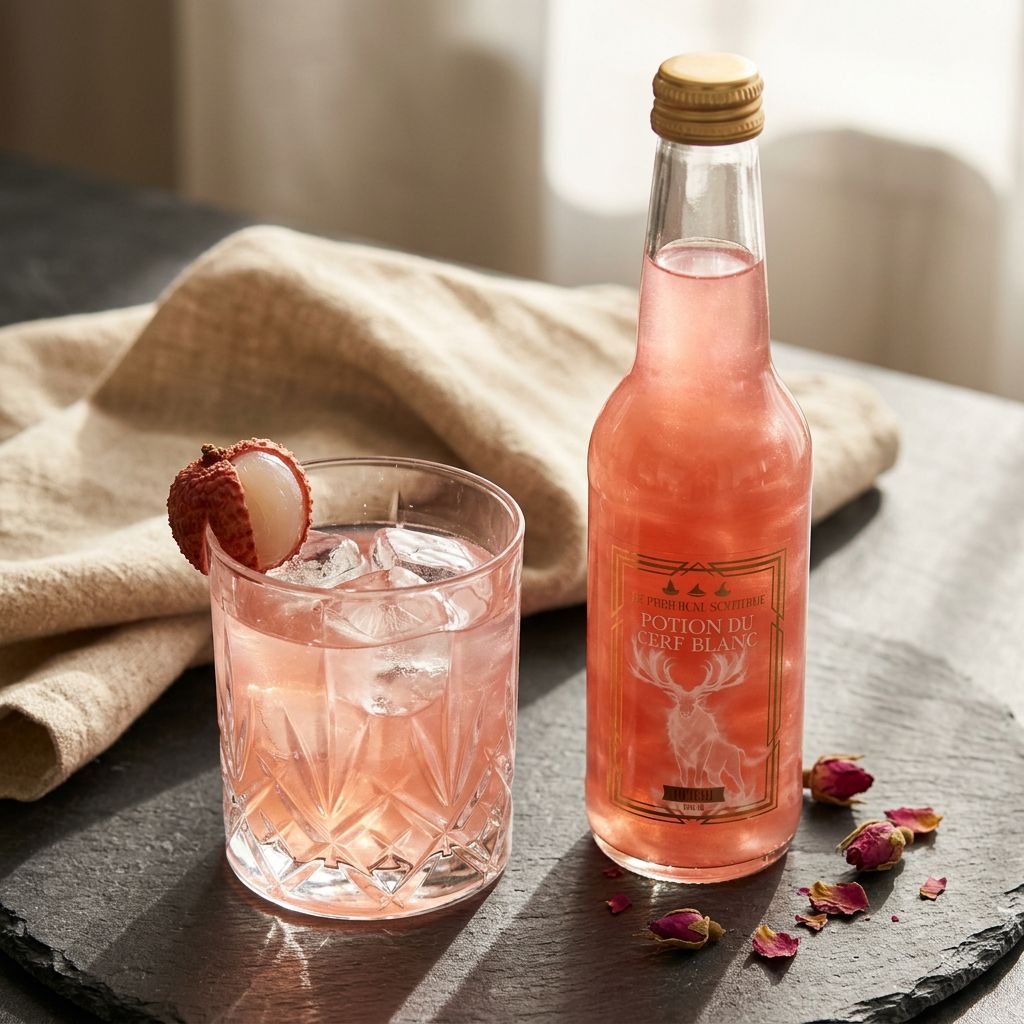 L'Elixir des 3 Sorciers Potion du Cerf Blanc, boisson sans alcool arôme litchi nacré, disponible sur My American Shop