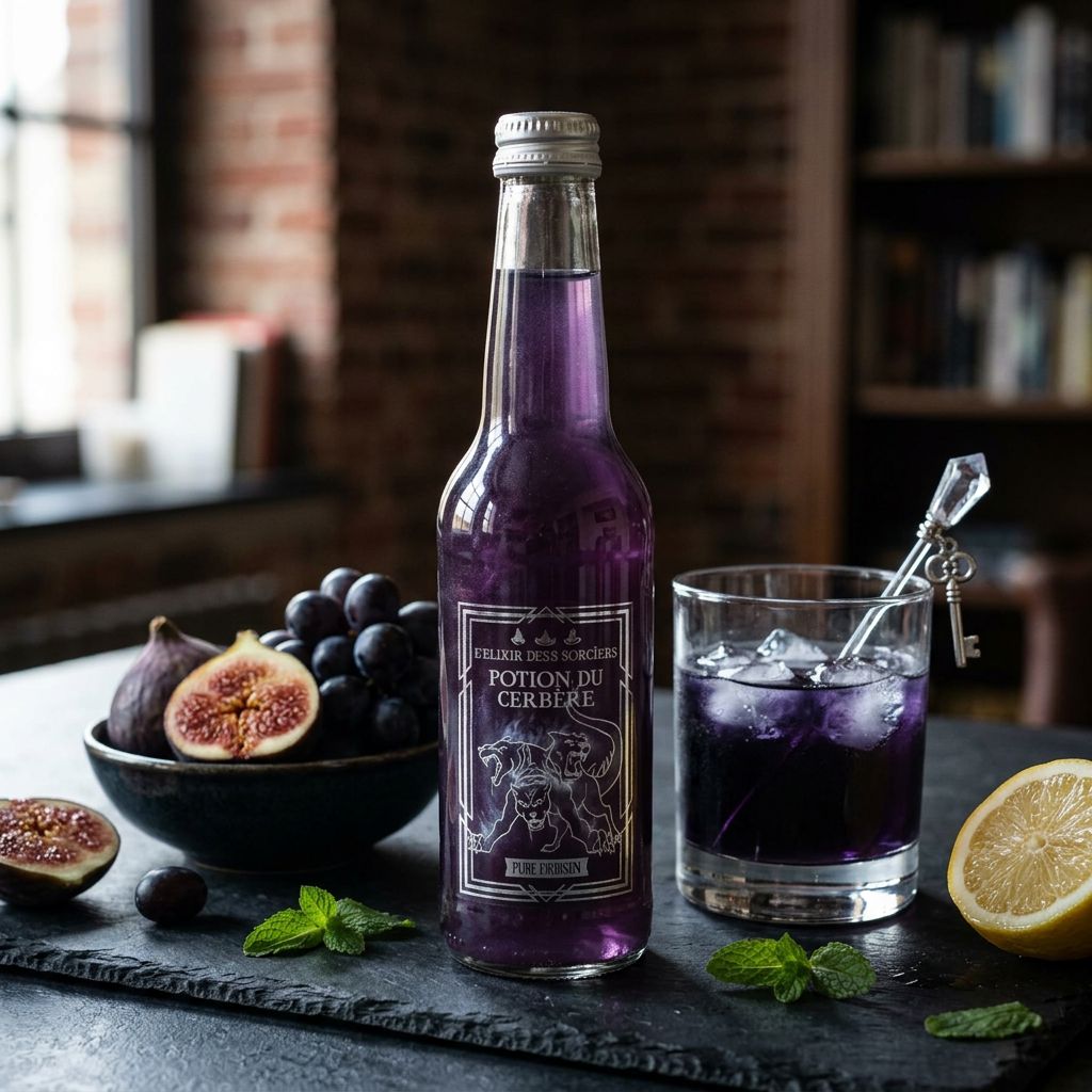Potion du Cerbère L'Elixir Des 3 Sorciers, soda figue raisin couleur noire, disponible sur My American Shop