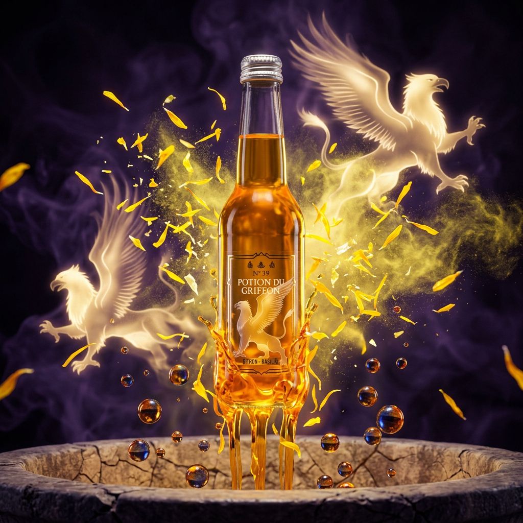 L'Elixir Des 3 Sorciers Potion du Griffon, soda citron-carthame pétillant ambré, disponible sur My American Shop