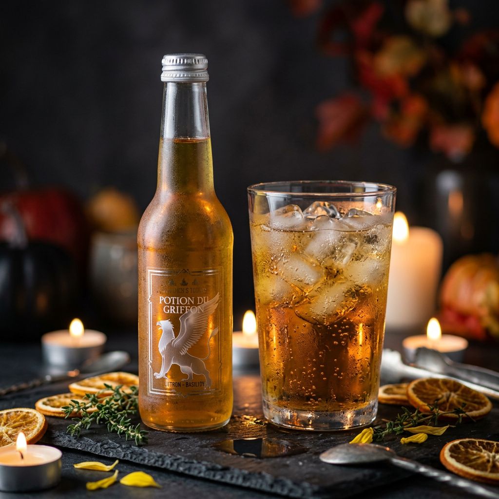 L'Elixir Des 3 Sorciers Potion du Griffon, soda citron-carthame pétillant ambré, disponible sur My American Shop