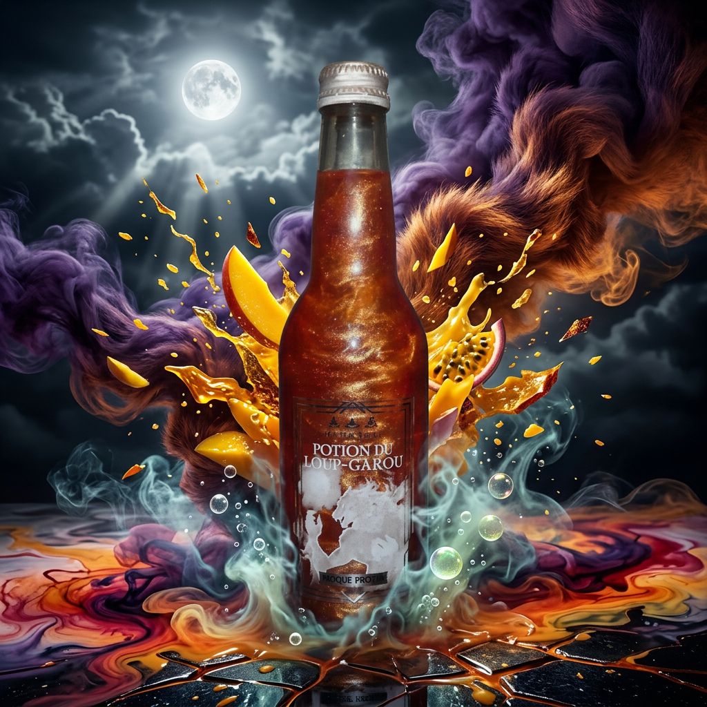 L'Elixir Des 3 Sorciers Potion du Loup Garou, soda mangue et fruits de la passion, disponible sur My American Shop