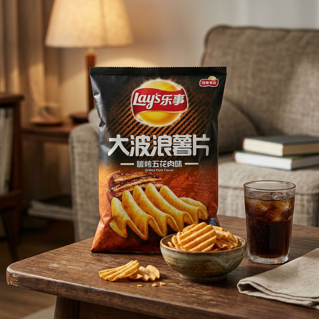 Lay's diep geribbelde gegrilde varkenssmaak