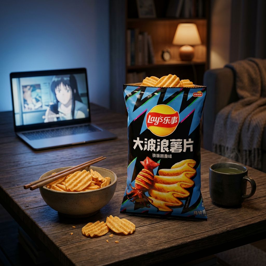 Lay's Deep Ridged Squid, chips import Chine saveur calamar grillé umami, disponible sur My American Shop