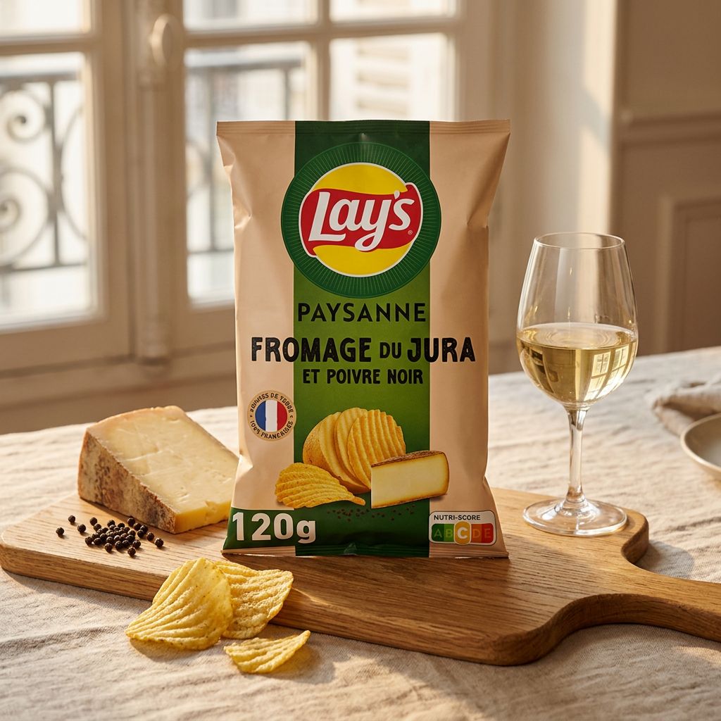 Lay's Paysanne Fromage Jura Comté AOP et Poivre Noir, chips fines et croustillantes, disponible sur My American Shop