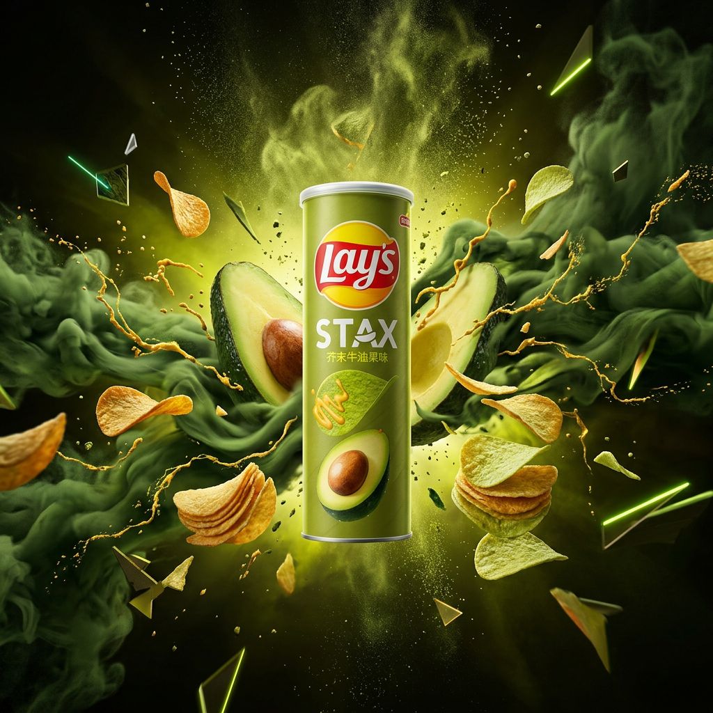 Lay's Stax saveur Moutarde Avocat, chips empilées édition Asie en tube, disponible sur My American Shop