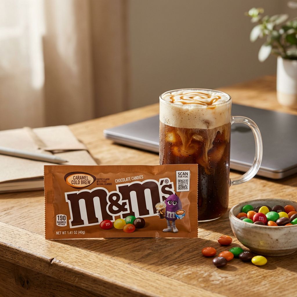 M&M's Caramel Cold Brew, bonbons américains chocolat caramel café, sachet importé USA, disponible sur My American Shop