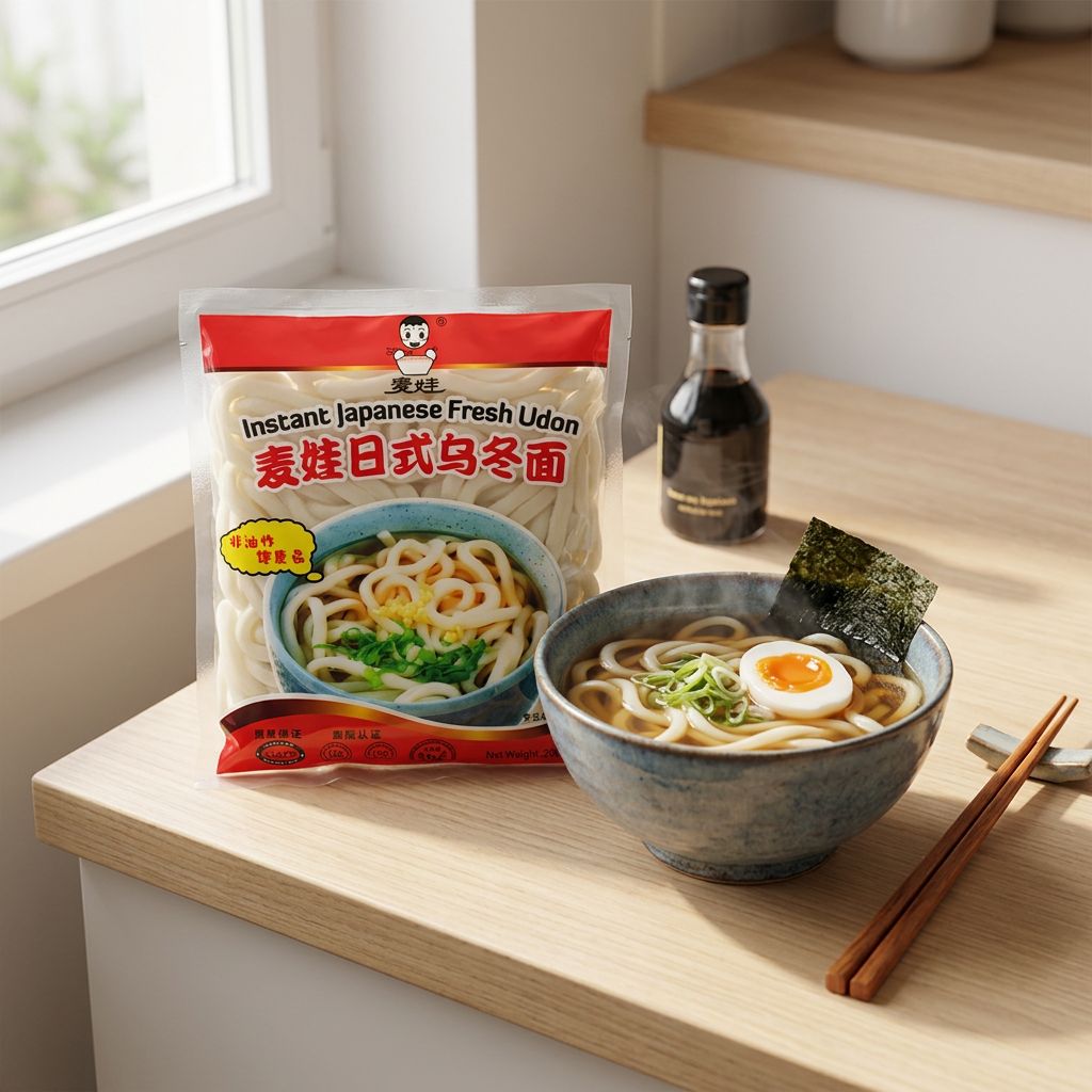 Mai Wa Udon Noodles, nouilles japonaises épaisses blé et tapioca, origine Asie, disponible sur My American Shop