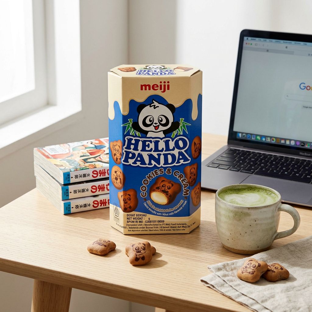 Meiji Hello Panda Cookie and Cream, biscuits fourrés japonais saveur cookies, format nomade, disponible sur My American Shop