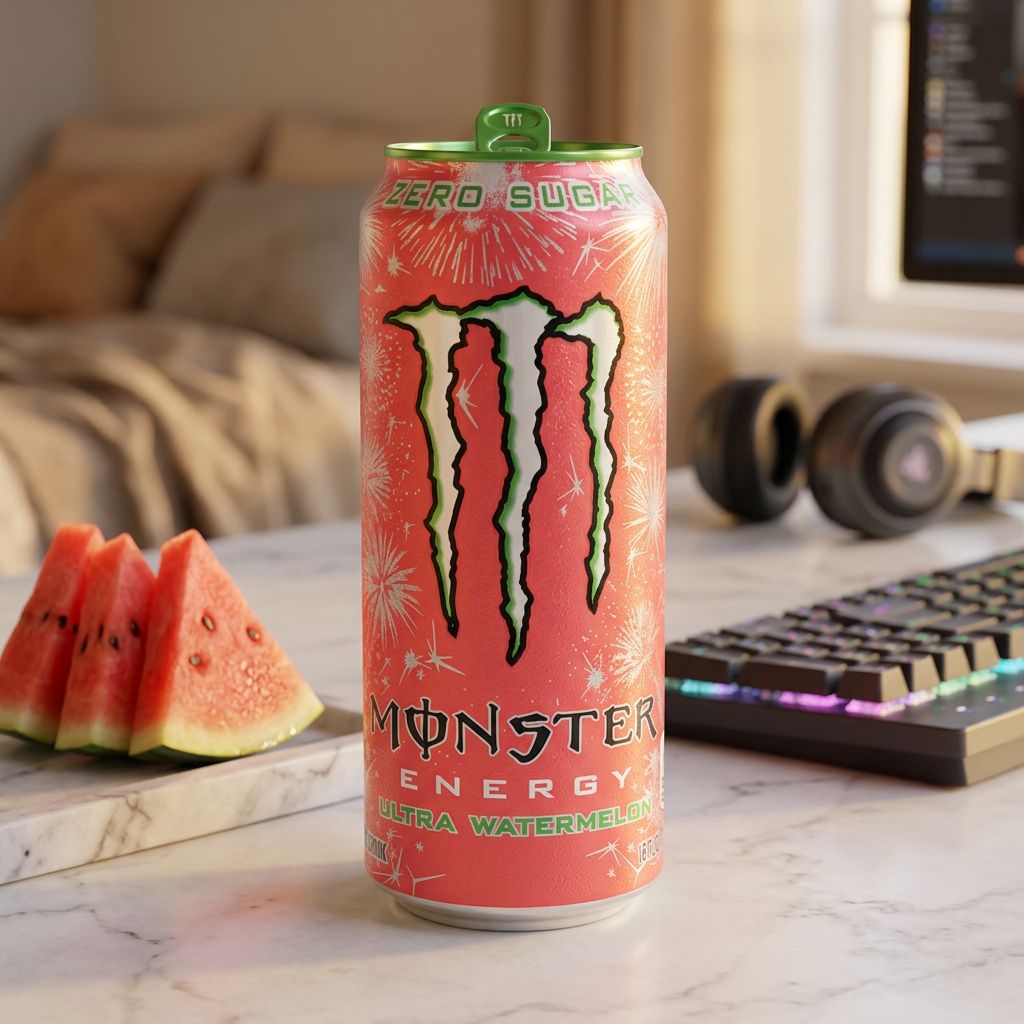 Monster Ultra Watermelon Zero Sugar canette 500ml, energy drink importé USA sans sucre, disponible sur My American Shop