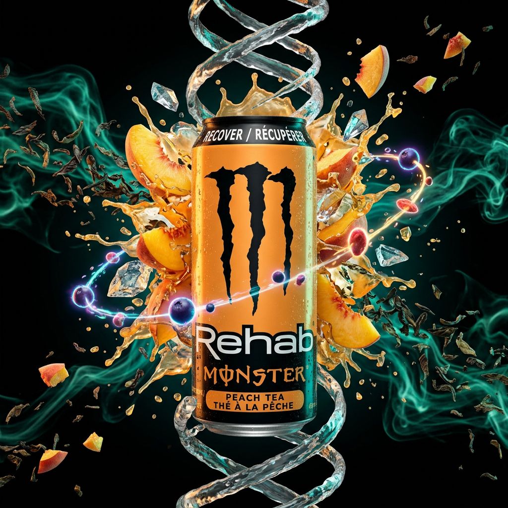 Monster Rehab Peach, canette energy drink américaine saveur pêche et thé, faible en calories, disponible sur My American Shop