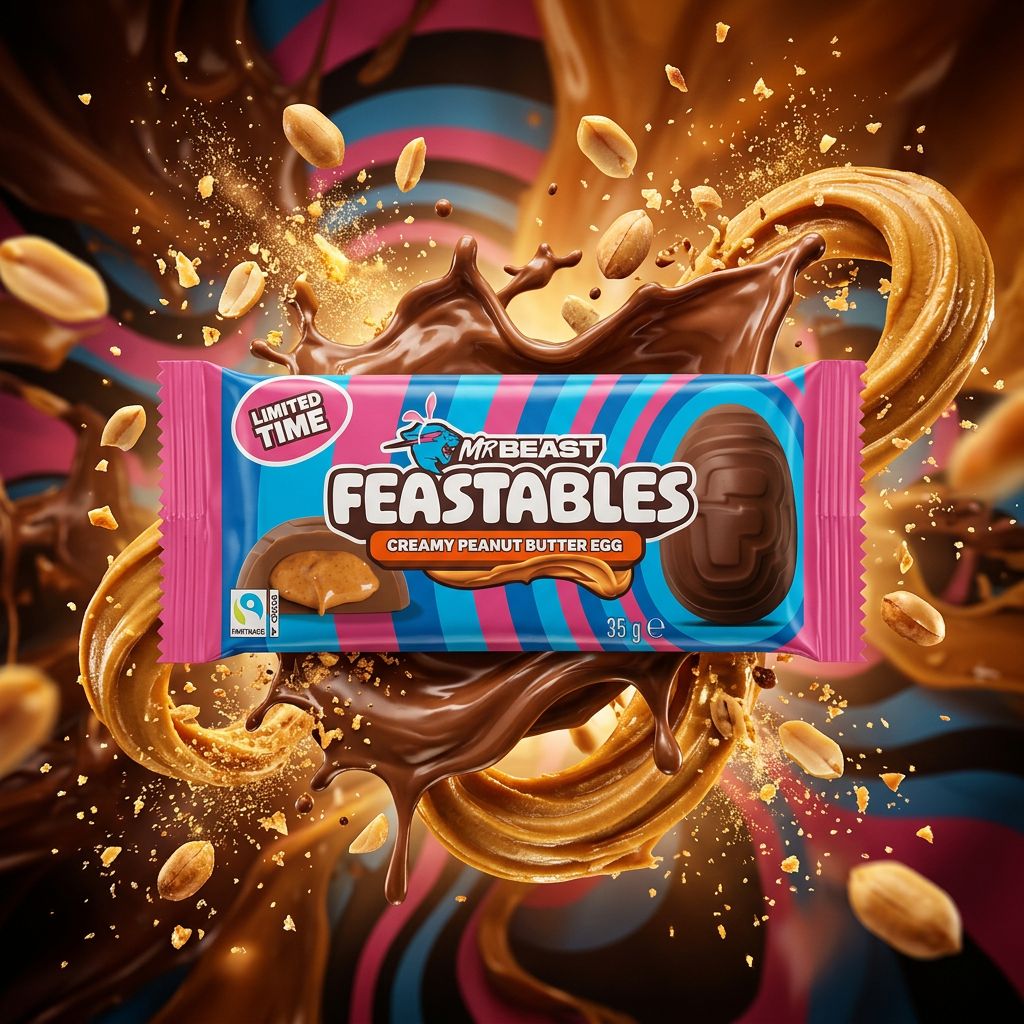 Feastables MrBeast Creamy Peanut Butter Egg, oeuf chocolat lait fourré beurre de cacahuète, snack américain, disponible sur My American Shop