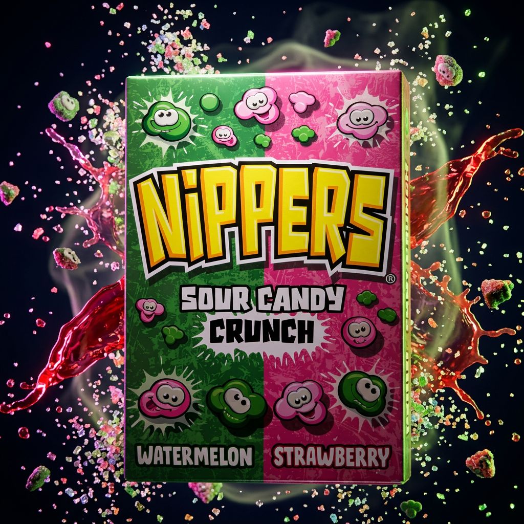Nippers Sour Candy Crunch pastèque fraise, bonbon américain acidulé croquant importé des USA, disponible sur My American Shop