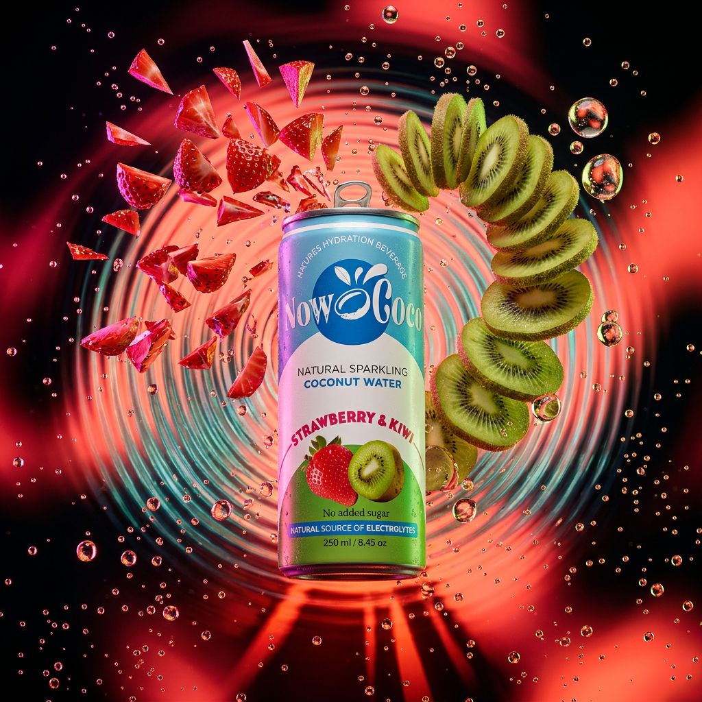 Now Coco Sparkling Coconut Water Fraise Kiwi, eau de coco pétillante importée des USA, disponible sur My American Shop
