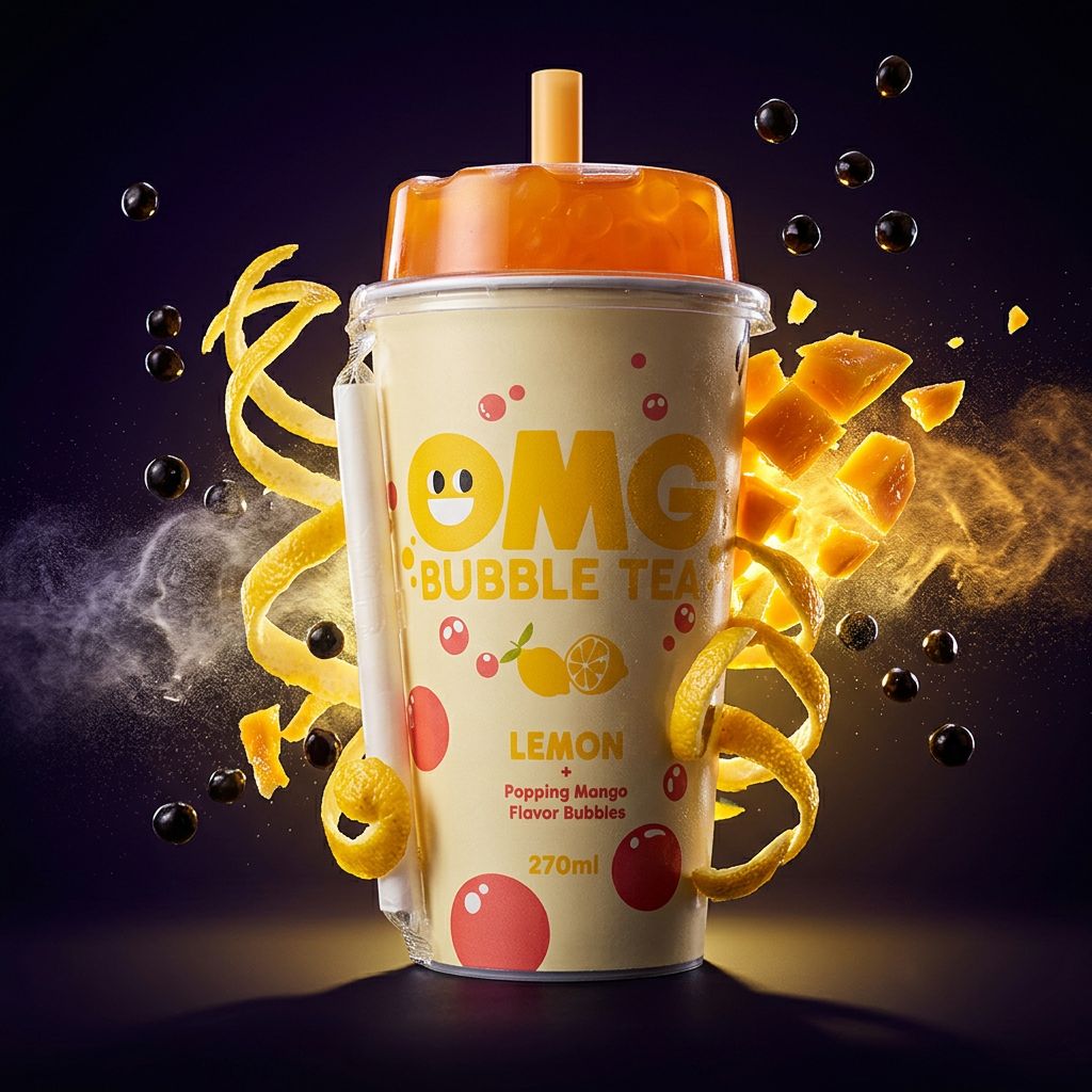 OMG Bubble Tea citron mangue 270ml, boisson asiatique aux perles de tapioca, disponible sur My American Shop