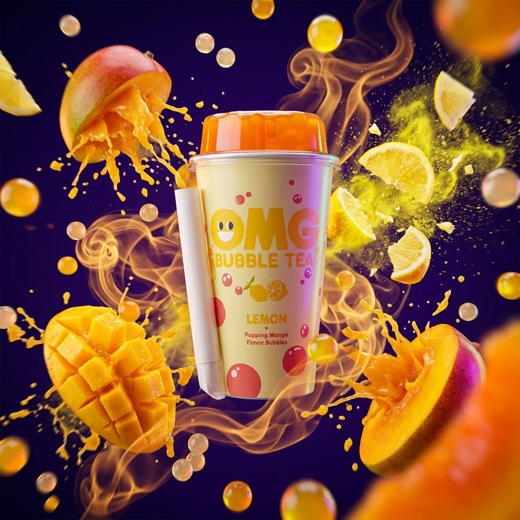 OMG Bubble Tea Lemon Mango, boisson prête à boire avec perles tapioca, importée, disponible sur My American Shop
