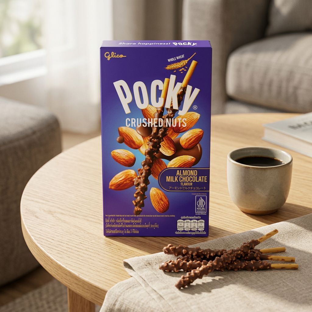 Pocky Glico Almond Milk Chocolate, biscuit tige enrobé chocolat amande, snack japonais, disponible sur My American Shop