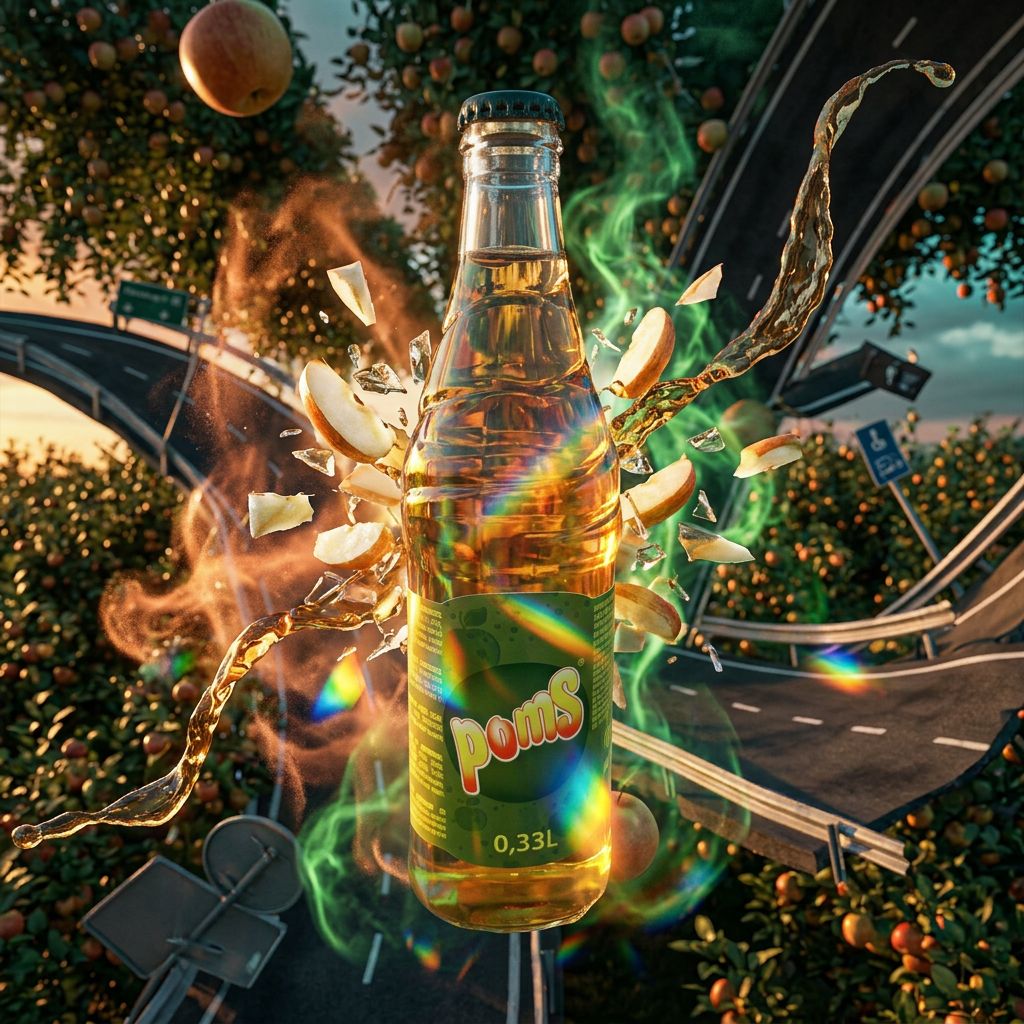 Poms Glass Bottle Apple, jus de pomme premium américain en verre, disponible sur My American Shop