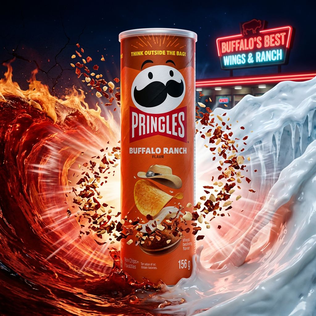 Pringles Buffalo Ranch, chips saveur piment cayenne et ranch crémeux, tube importé des États-Unis, disponible sur My American Shop