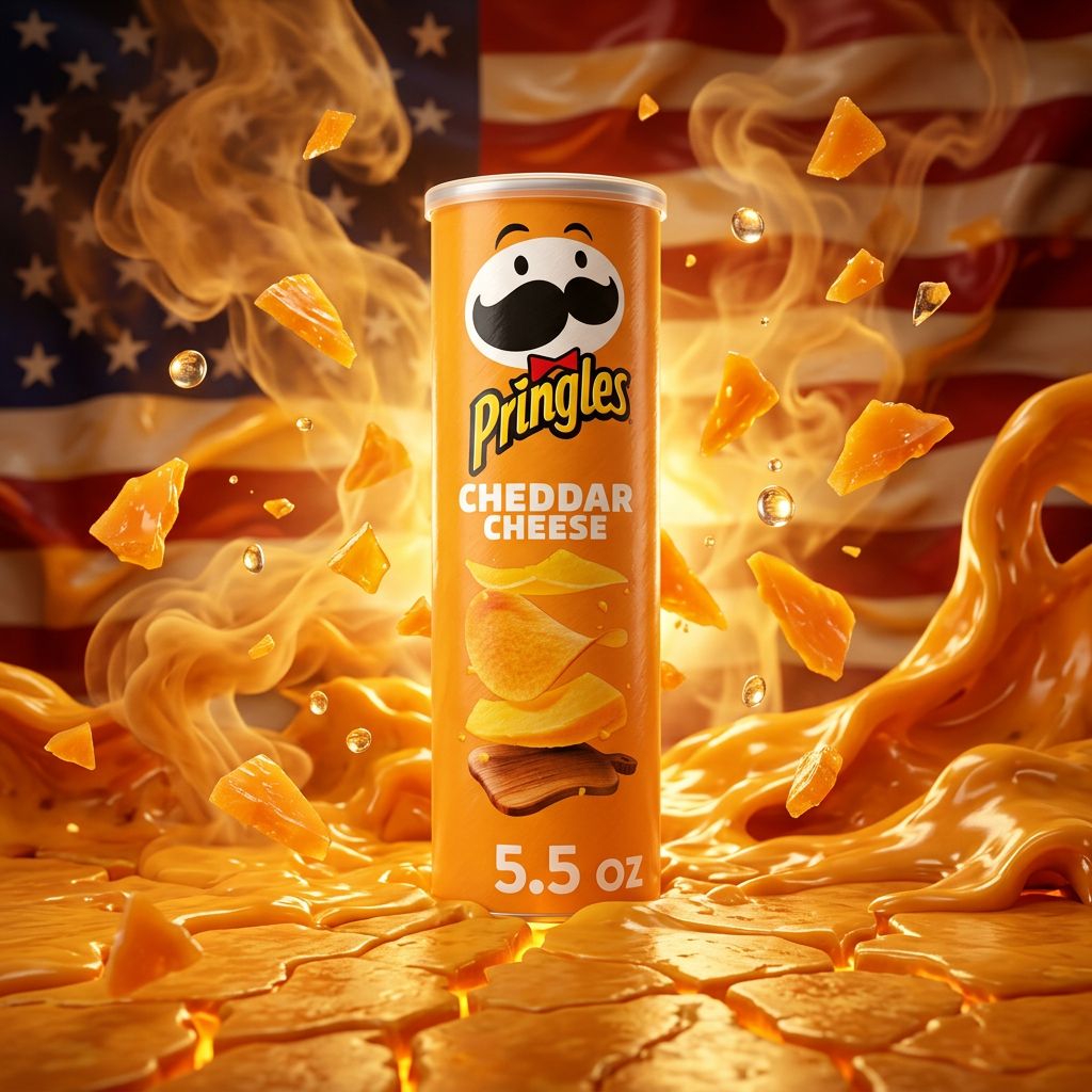 Pringles Chips Cheddar Cheese version américaine, tube iconique empilé, saveur fromagère intense, disponible sur My American Shop
