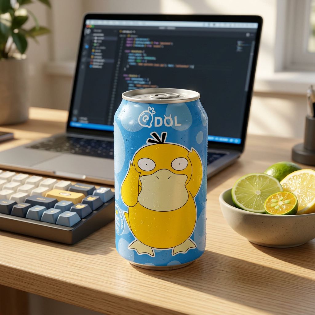 Canette QDOL Psyduck Pokemon eau petillante citrus sans sucre import Asie disponible sur My American Shop