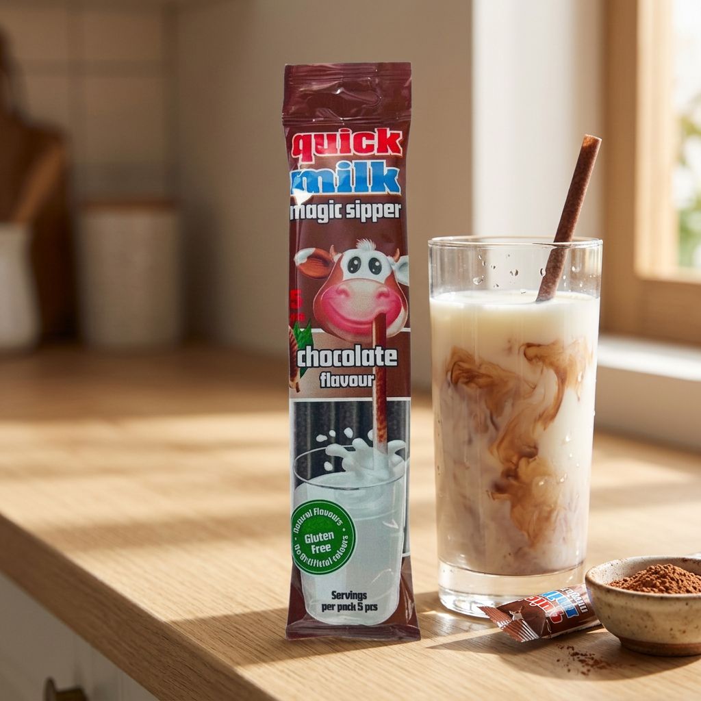 Quick Milk Magic Sipper Chocolat, paille aromatisée individuelle saveur cacao, tendance TikTok, disponible sur My American Shop