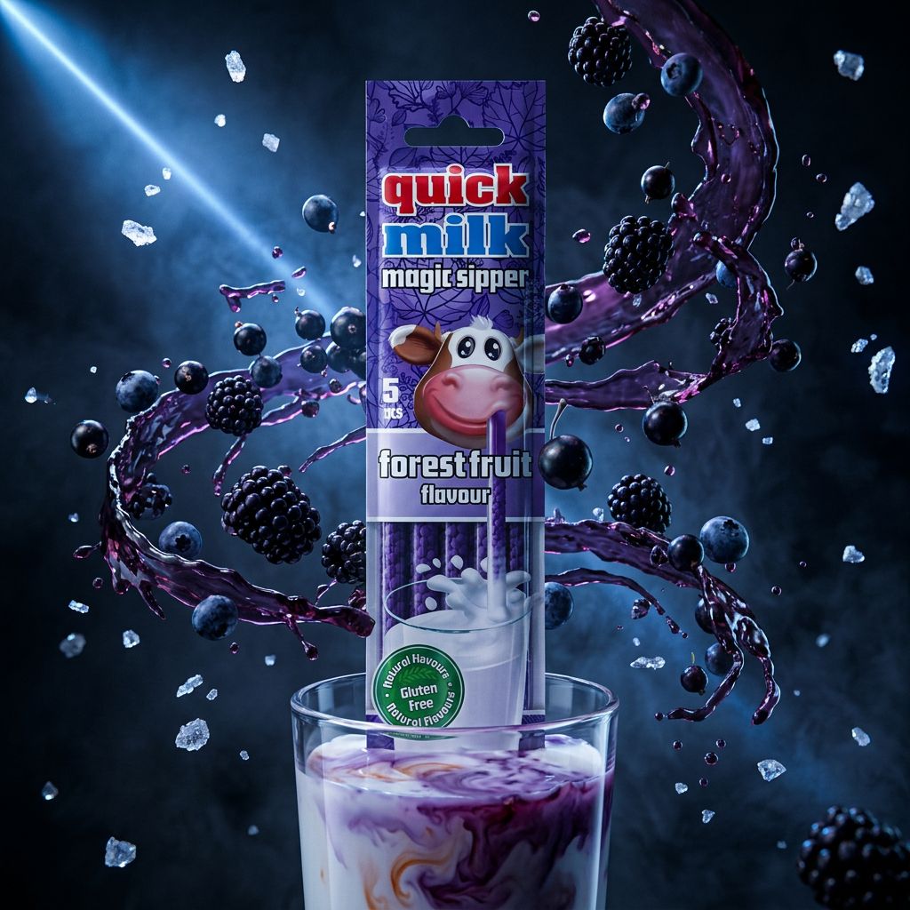 Quick Milk Magic Slipper Forest Fruit, paille magique aromatisée fruits des bois, snack américain disponible sur My American Shop