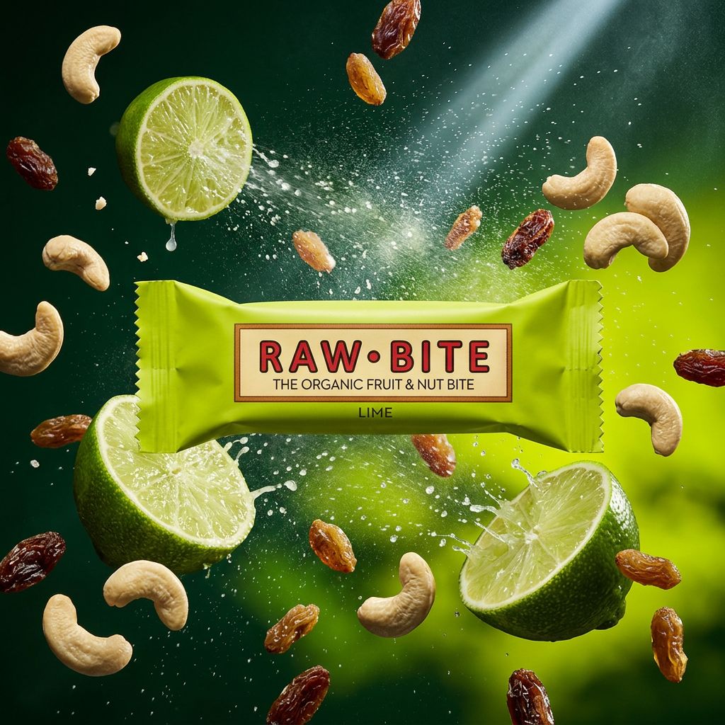 Rawbite Organic Fruit & Nut Lime, barre bio danoise citron vert sans additifs, disponible sur My American Shop