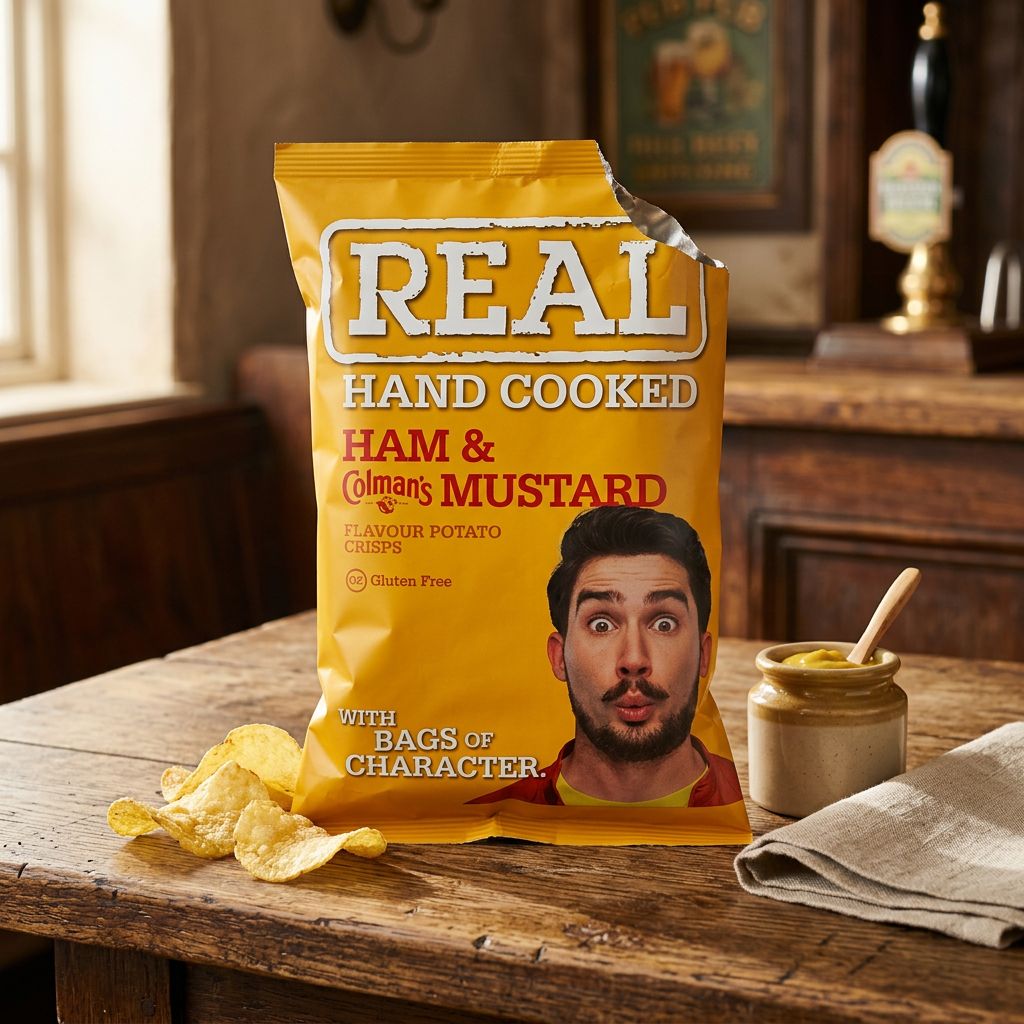 Chips artisanales Real Crisp jambon moutarde anglaise, format small, origine UK, disponible sur My American Shop
