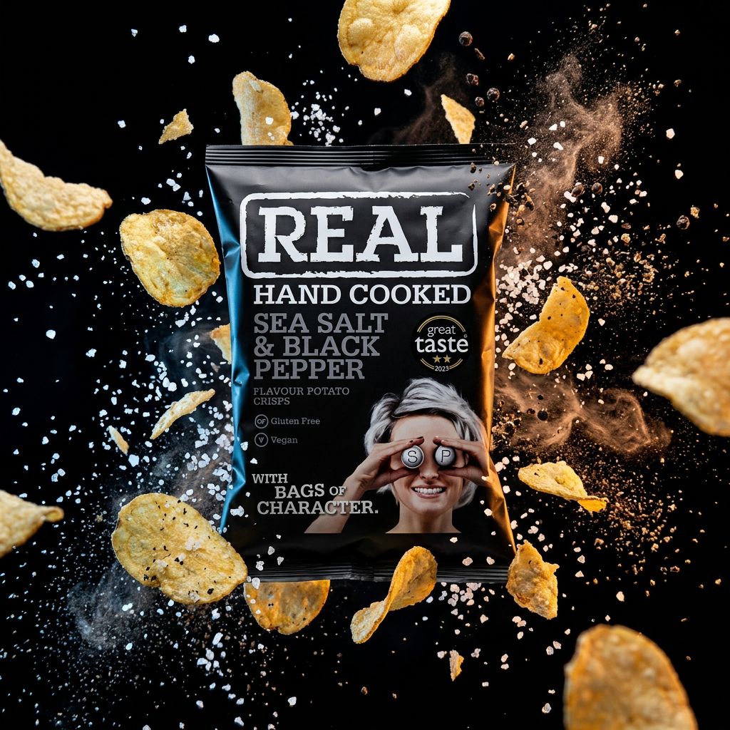 Real Crisp chips sel marin poivre noir, cuisson artisanale, format small, origine UK, disponible sur My American Shop