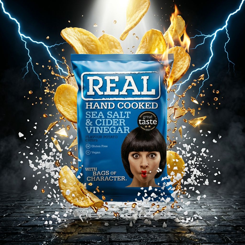 Chips Real Crisp Small Sea Salt & Vinegar, cuisson artisanale britannique, format small, disponible sur My American Shop