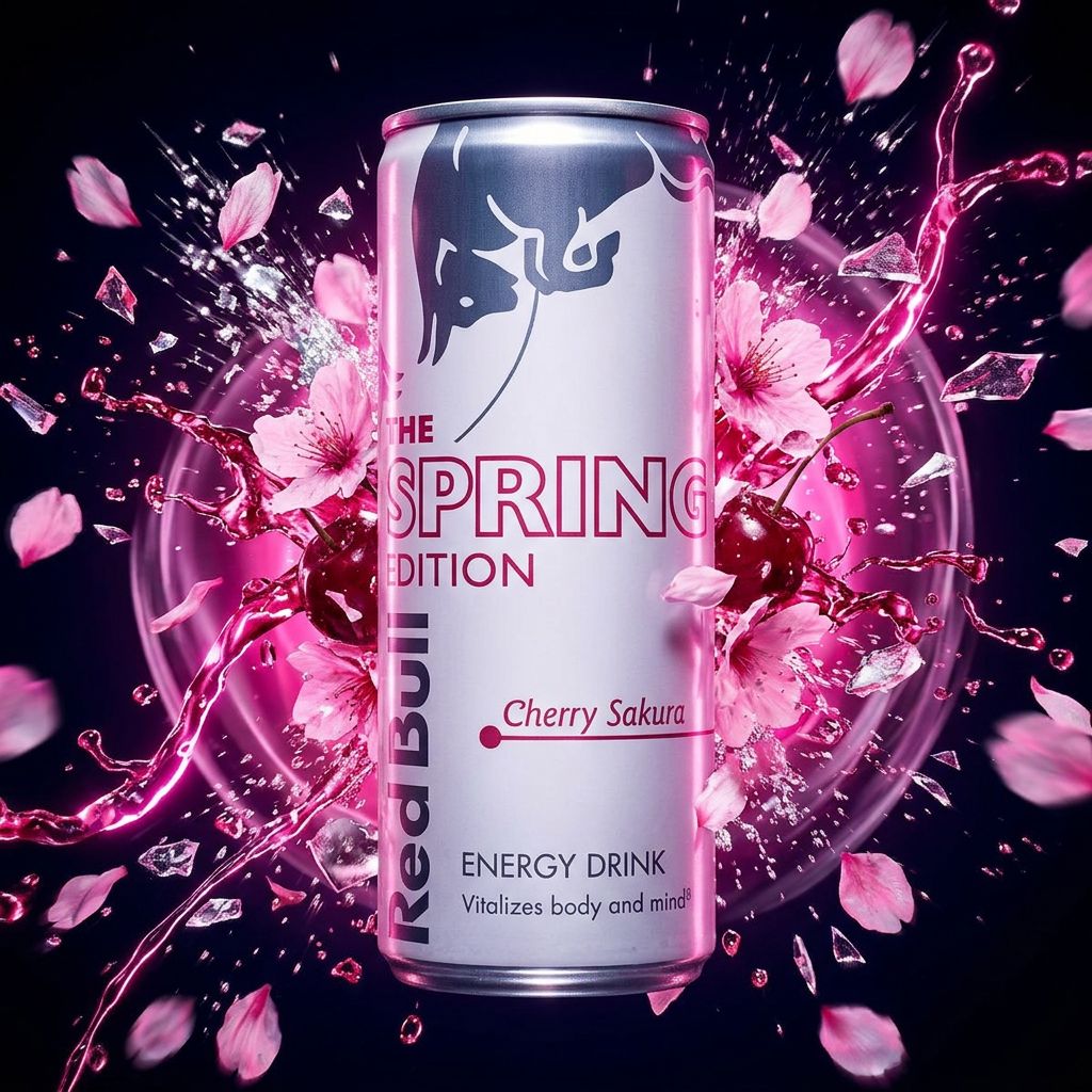 Red Bull Cherry Sakura édition limitée, saveur cerise et fleur de cerisier, canette 250ml, disponible sur My American Shop