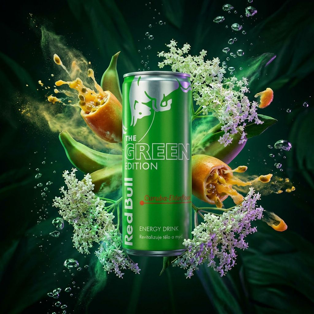 Red Bull Green Edition Curuba Fleur de Sureau 250ml, boisson énergisante autrichienne, disponible sur My American Shop