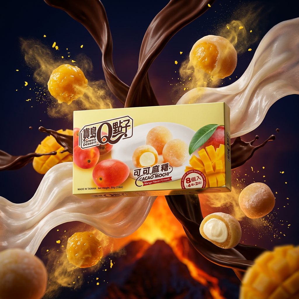 Royal Family Cacao Mochi Mangue, boîte de mochis riz gluant fourrage chocolat-mangue, origine Taiwan, disponible sur My American Shop